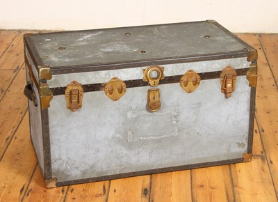 Lot 441 - A vintage metal trunk, h. 52cm, w. 92cm, d.51cm