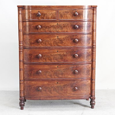 Lot 7 - A large 19th century mahogany bow front chest,...