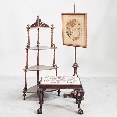 Lot 577 - A Victorian walnut corner whatnot, 131cm high,...