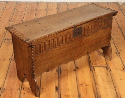 Lot 602 - A 17th/18th century oak six-plank coffer
