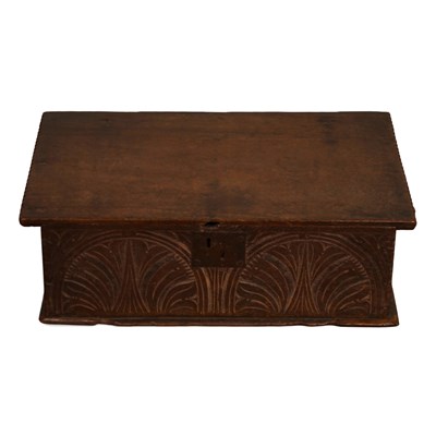 Lot 337 - A 17th/18th century carved oak Bible box, 22 x...