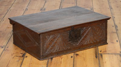 Lot 478 - A 17th/18th century carved oak Bible box, 21cm...