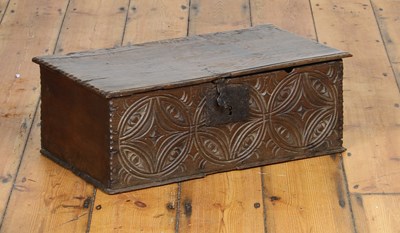 Lot 461 - A 17th/18th century carved oak Bible box, 22cm...