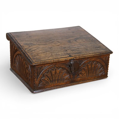 Lot 327 - A 17th/18th century carved oak Bible box, 24 x...