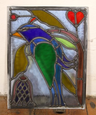 Lot 653 - A stained glass panel, featuring a bluebird...