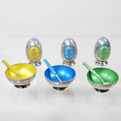 Lot 17 - A set of Danish sterling silver and coloured...