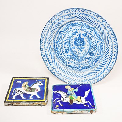 Lot 453 - A Spanish fajalauza tin glazed pottery blue...