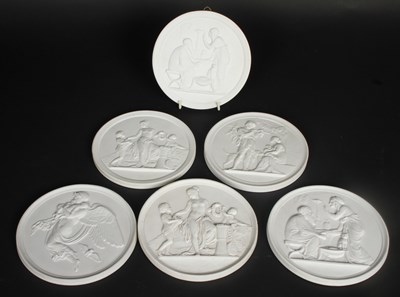 Lot 24 - Six Royal Copenhagen bisque porcelain roundel...