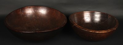 Lot 173 - Two antique carved wood bowls, largest h.17cm,...