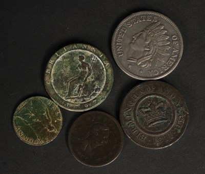 Lot 142 - A collection of coins including a replica of a...