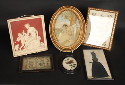 Lot 345 - An antique silkwork embroidery depicting Emma...