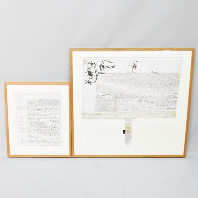 Lot 745 - A large sealed indenture, 40 x 66cm, framed...