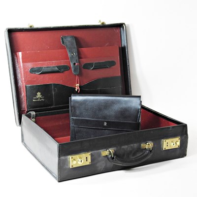 Lot 493 - A black leather briefcase by Swaine, Adeney...