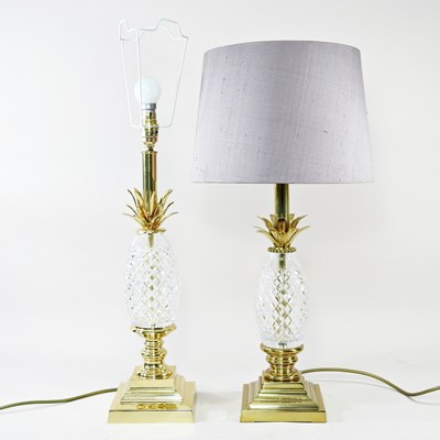 Lot 696 - A near pair of brass mounted glass table lamps,...