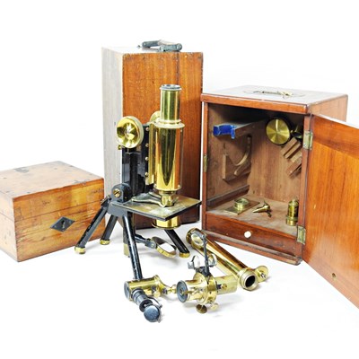 Lot 651 - A 19th century Swift brass cased microscope,...