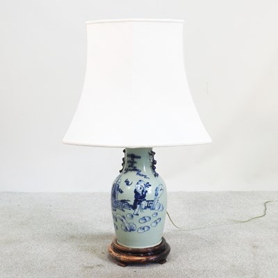 Lot 520 - A Chinese porcelain celadon glazed table lamp...