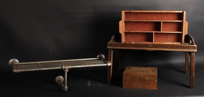 Lot 700 - An oak foldable lap tray, an industrial...
