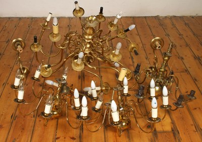 Lot 622 - A collection of Dutch brass chandeliers,...