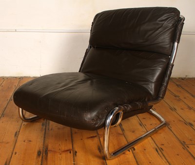 Lot 300 - A mid century brown leather and chrome framed...