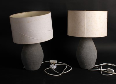 Lot 743 - A pair of modern grey pottery table lamps