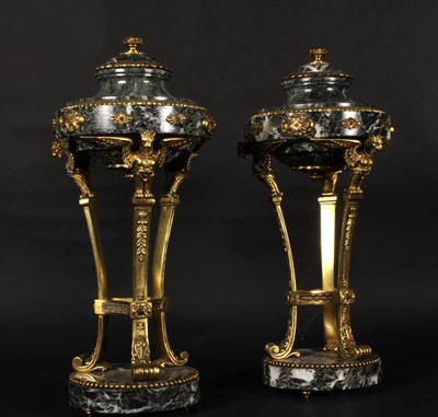 Lot 229 - A pair of neoclassical green marble and gilt...