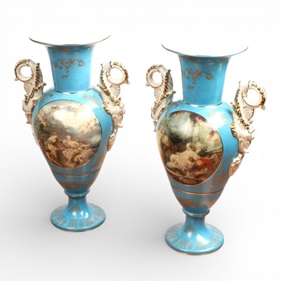 Lot 264 - A pair of French Sevres style porcelain vases