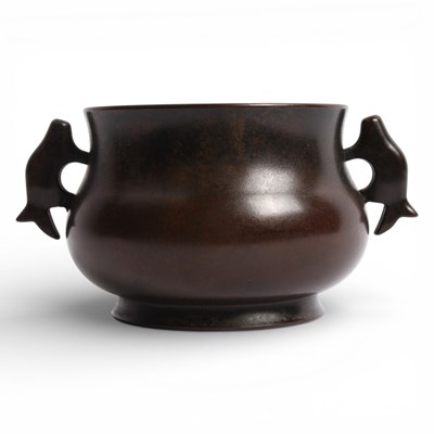 Lot 147 - A Chinese bronze twin handled censer