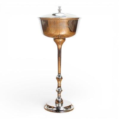 Lot 497 - A plated metal pedestal wine cooler, inscribed...