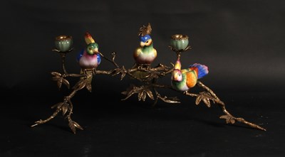 Lot 220 - A gilt metal and porcelain table candelabra,...