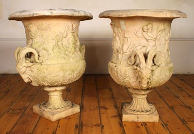 Lot 172 - A pair of garden urns, of campagna form,...