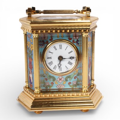 Lot 164 - A brass and enamel decorated carriage clock