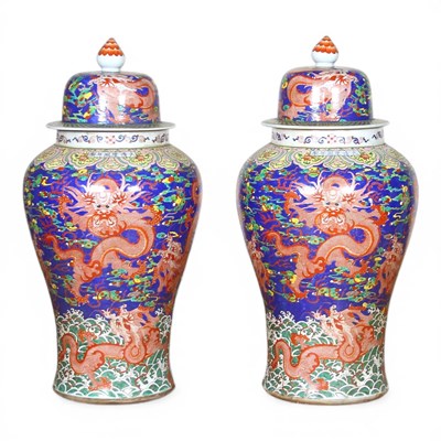 Lot 421 - A pair of large Chinese porcelain temple jars,...
