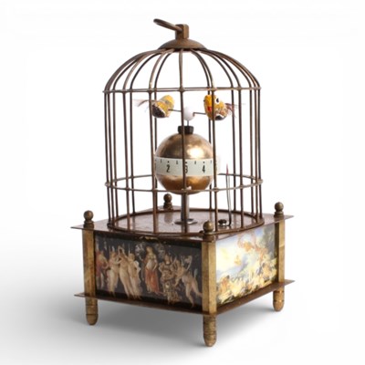 Lot 427 - A metal birdcage automaton clock