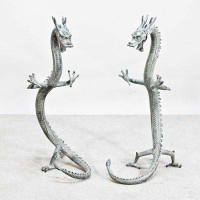 Lot 292 - A pair of large Chinese verdigris bronze...