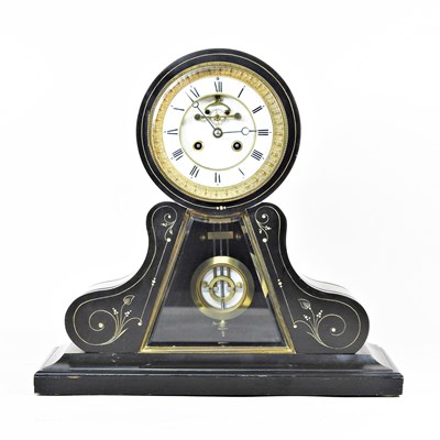 Lot 203 - A 19th century black slate mantel clock, with...
