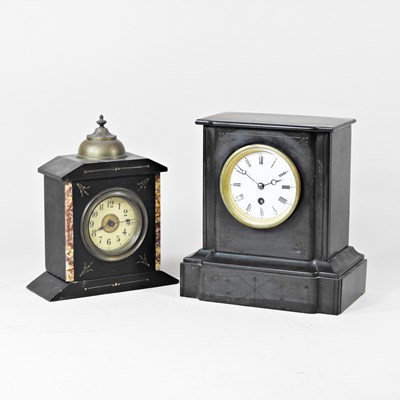 Lot 19 - A 19th century black slate mantel clock, 35cm...
