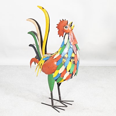 Lot 373 - A recycled tin model of a cockerel, 90cm high