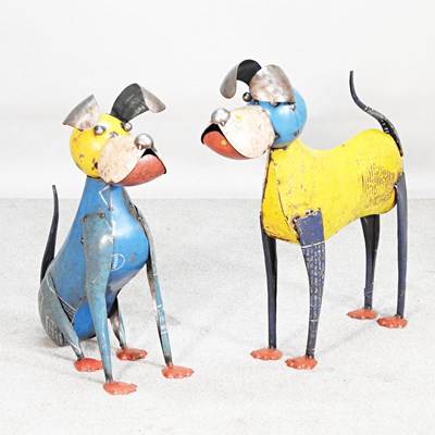 Lot 347 - A recycled painted tin model of a dog,...