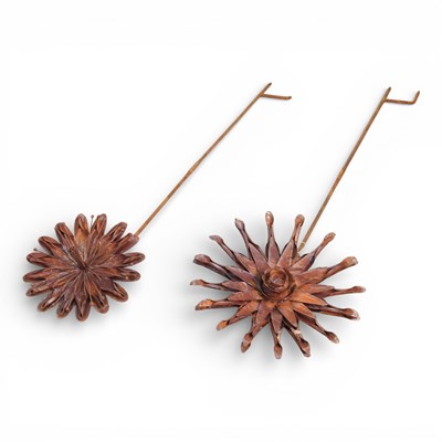 Lot 346 - Two rusted flower head garden plant supports,...