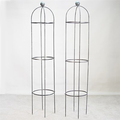 Lot 197 - A pair of metal garden obelisk plant supports,...