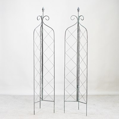 Lot 538 - A pair of lattice folding garden spires, 180cm...