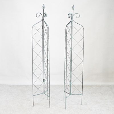 Lot 549 - A pair of lattice folding garden spires, 180cm...
