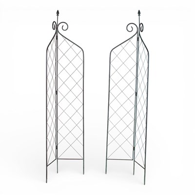 Lot 399 - A pair of metal lattice folding garden spires,...
