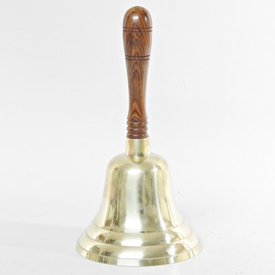 Lot 185 - A large brass school bell, with a wooden...