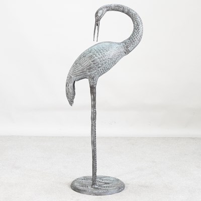 Lot 105 - A large verdigris garden statue of a crane,...
