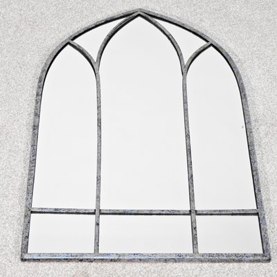 Lot 574 - A Gothic style wall mirror, of pointed arch...