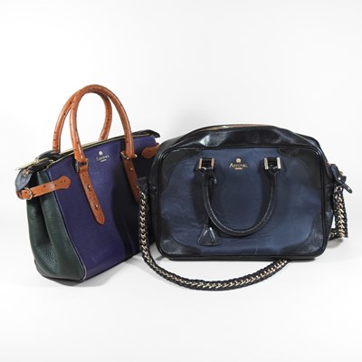 Lot 110 - An Aspinal of London purple and green leather satchel bag