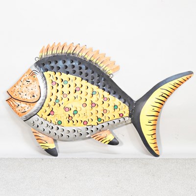 Lot 335 - A large painted metal model of a fish, 105 x...