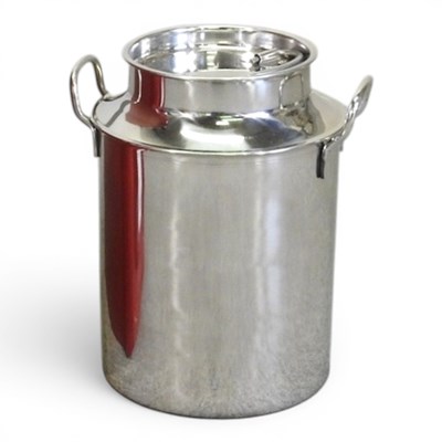 Lot 394 - A small stainless steel milk churn, 28cm high