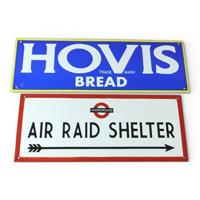 Lot 497 - A modern painted metal Air Raid Shelter sign,...